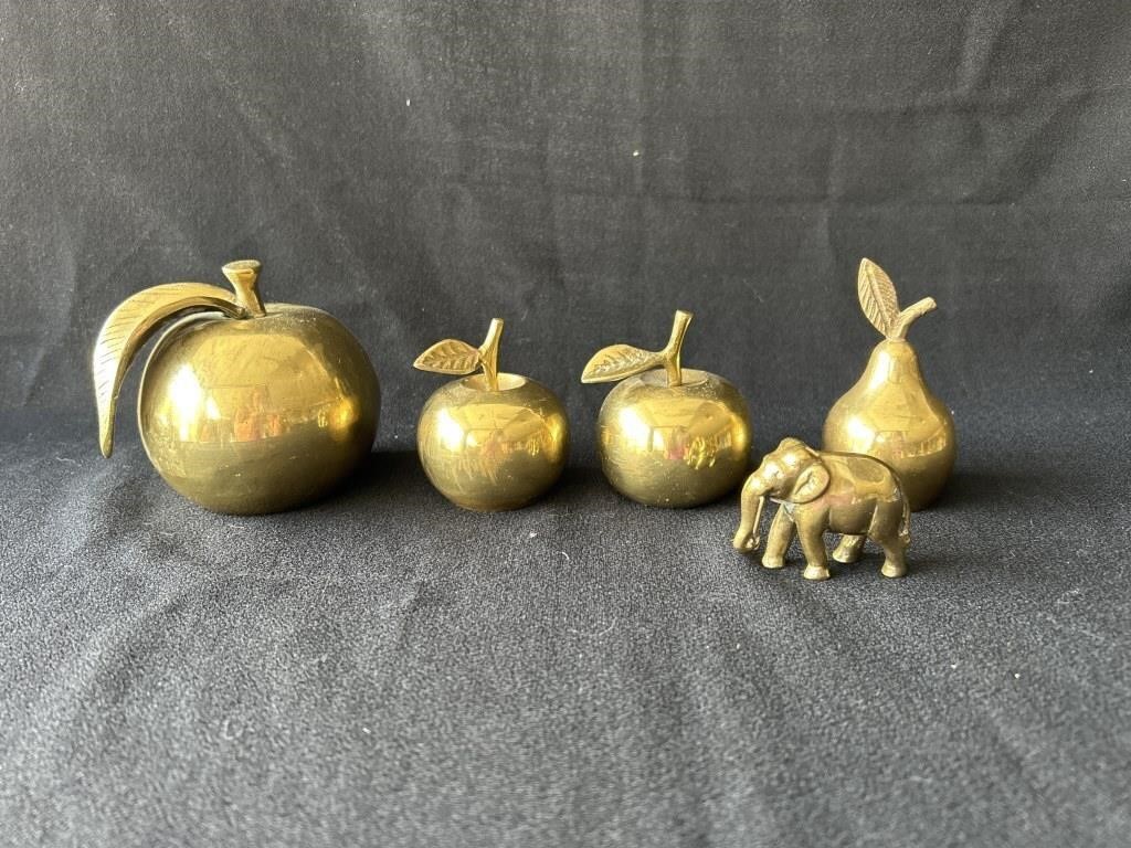 Brass bells, tallest 4.5", brass elephant 1 3/4”