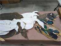 Large burlap bag or cardboard duck decoys cutouts