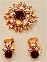 Vintage Rhinestone Brooch & Earring Set