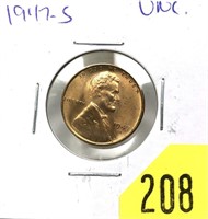1947-S Lincoln cent, Unc.