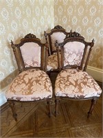 Three Victorian Walnut Dining Chairs with Floral