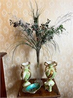 Lily Vase with Contents and a Pair of Glazed and