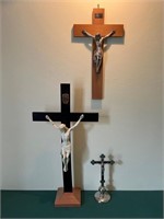 Three Crucifixes, One Wall Mounted -Tallest 70cm H