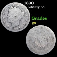 1890 Liberty Nickel 5c Grades g+