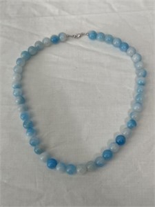 Sterling Silver Blue & White Agate Necklace