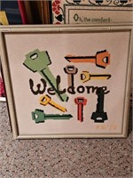 Vintage Needlepoint Welcome Picture