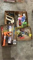 Caulk gun, pipe wrenches, wrenches, misc tools