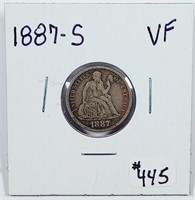 1887-S  Seated Liberty Dime   VF