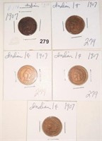 5 Mixed Date Indian Cents, one money