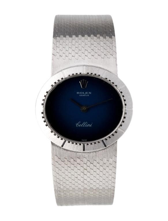 18k Gold Rolex Cellini Blue Dial Watch 25mm