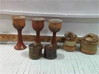 POTTERY GOBLETS, S & P SHAKERS, CANISTERS