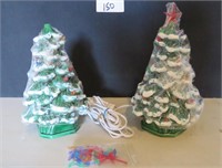 Pair Of Ceramic Vtg Christmas Trees 11" Tall