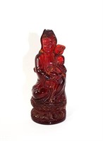Cherry amber chinese woman and baby sculpture