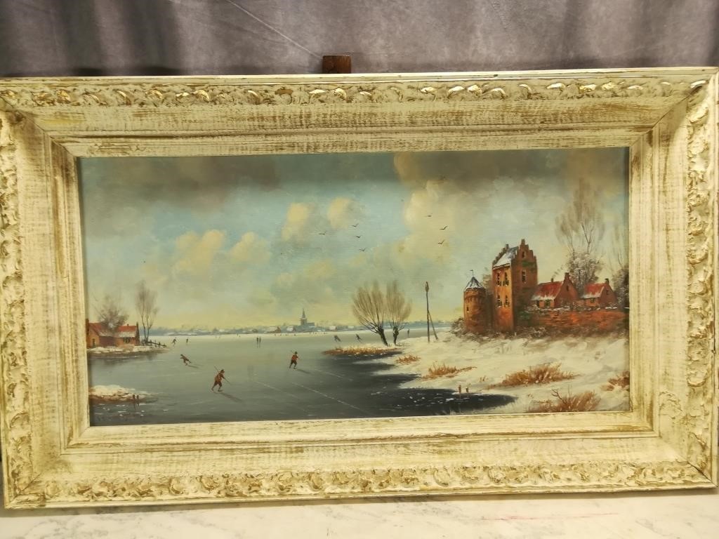 J. Schuiermann Ice Skating Dutch Oil on Canvas