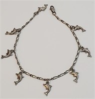 Sterling Silver Porpoise Charm Bracelet, 9 1/2"L