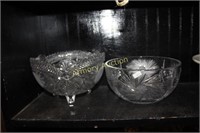 VINTAGE PRESSED GLASS FOOTED BOWL - CUT CRYSTAL