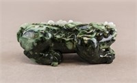 Chinese Two-colour Green Jade Carved Foo Dog