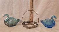 Fenton Swan Salt Dishes; Metal Frame - See Des