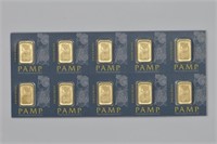 10 - 1 Gram Gold Bars on Cards