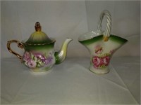 Beautiful Rose Teapot and Porcelain Basket