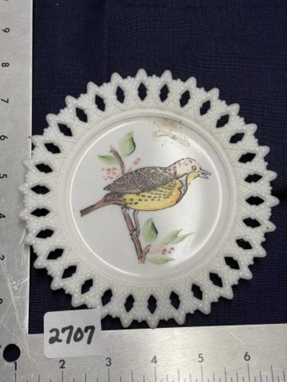 Milkglass handpainted bird plate