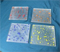 4 Frosted Glass Coasters with Colorful Chips