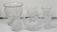 Grouping Crystal Vases Pitcher & Covered Dish