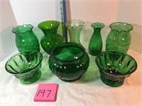 Green vases & bowls