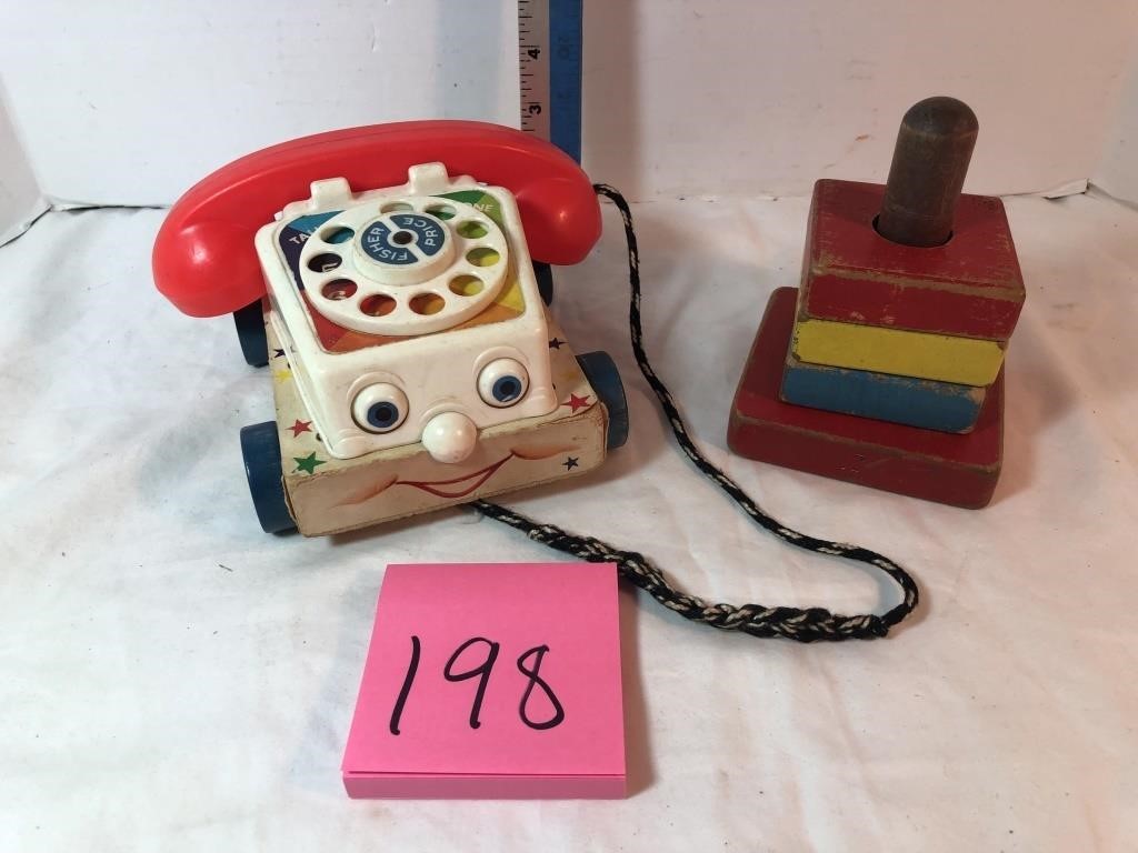 Vintage toys-Fisher Price phone, sq. wooden rings
