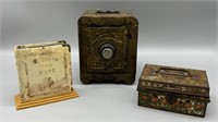Cast Iron Coin Bank and Misc Vintage Banks