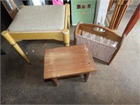 Vanity seat, foot stool, knitting basket.