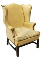 CHIPPENDALE STYLE WINGBACK LEATHER ARMCHAIR