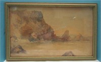 Framed Antique Watercolour - Cliffs/Shoreline