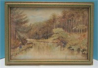 Framed Antique Watercolour - River Scene