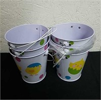 Six new 4.25 X 4.5 x 4.25 inch tin buckets with