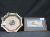 FRAMED WATERCOLOUR SIGNED & FRAMED EMBROIDERY