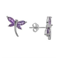 Purple Amethyst Dragonfly Earrings Sterling