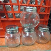 LOT, FULL BIN OF GLASS SPICE JARS W/ LIDS