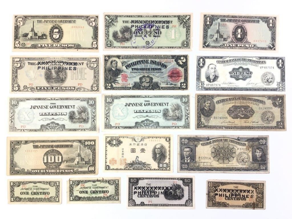 16 Pcs Japanese & Philippines Currency, Bills