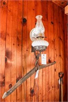 (2) Antique Wall Mounted Milk Oil Lamps