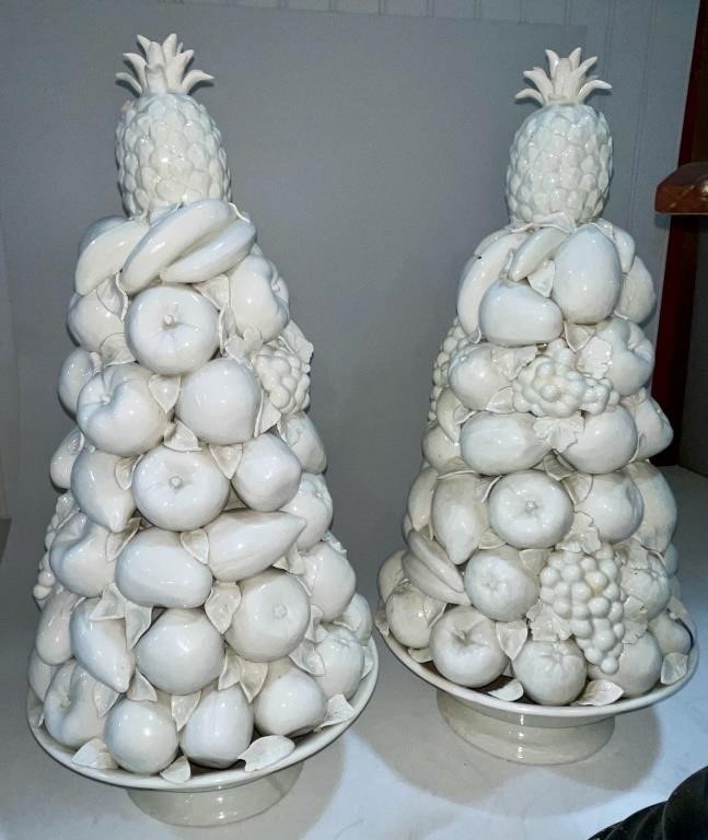 VINTAGE PAIR LARGE SPANISH CERAMIC FRUIT TREES