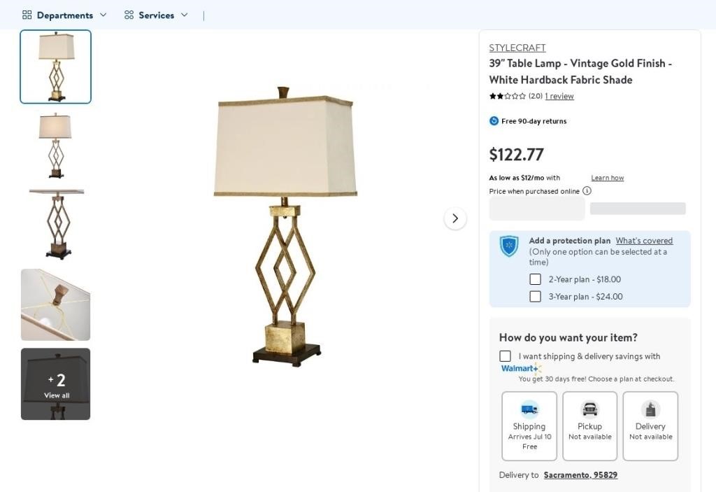 C2455  STYLECRAFT 39" Vintage Gold Table Lamp