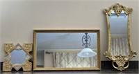 3pc Goldtone Scroll Framed Mirrors