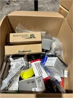 Large box of new home improvement, tools, etc
