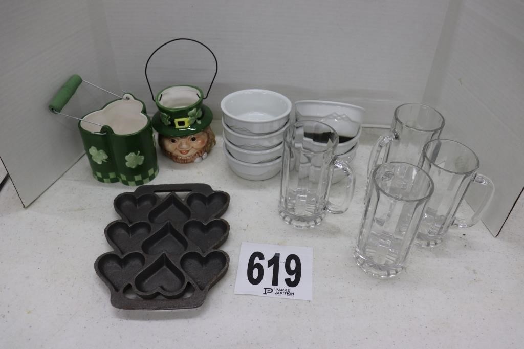 Miscellaneous Glassware & Cast Iron Pan