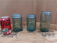 Mason jars,  BALL, 1 plain cracked. Coke can for