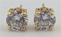 Sterling Gold Tone Round White Sapphire Stud