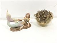 Porcupine Puffer Fish Taxidermy and Mermaid