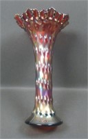 Scarce Fenton Red Rustic Vase with Crimped Edge