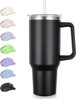 40oz Tumbler  Handle/Straw  Stainless Steel  Black